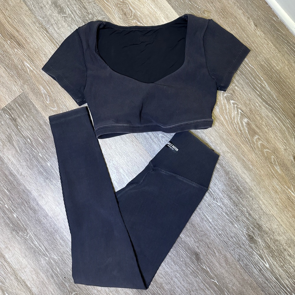 Muscle Nation Grey Ribbed Set